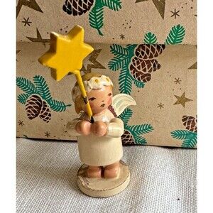 Antique Wendt Kuhn Marguerite Angel with Star Wand, Vintage Erzgebirge Toy